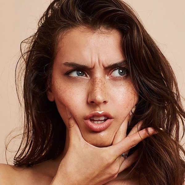 jessica clements, model, face, skin, freckles
